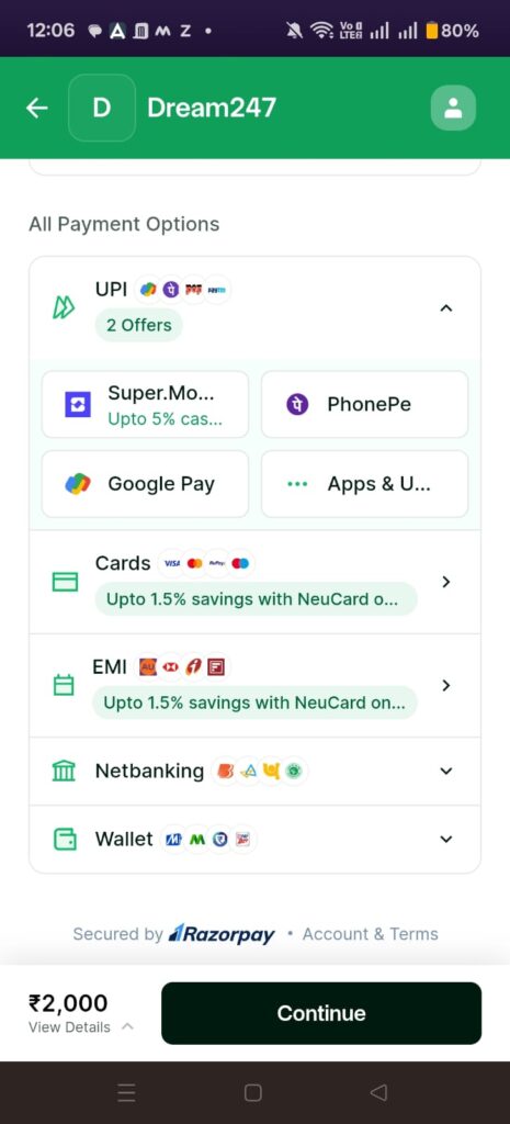 Dream247 Payment Methods & Deposit Options