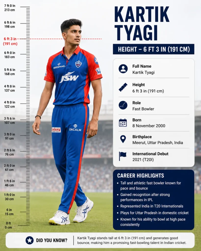 Kartik Tyagi Height — 6 ft 3 in (191 cm)