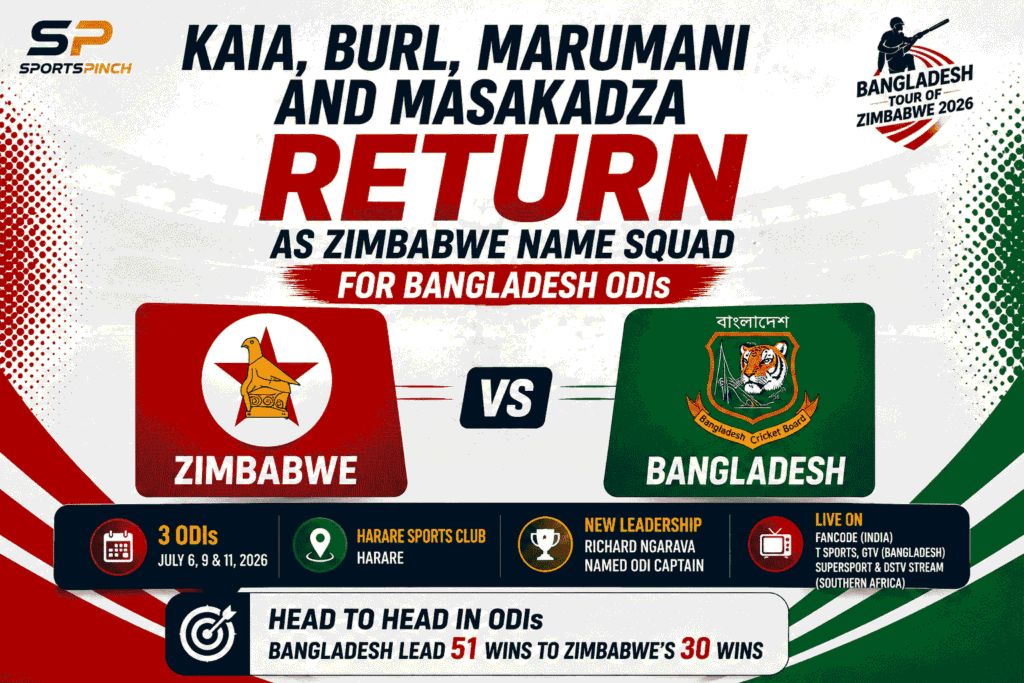 Zimbabwe ODI squad 2026 as Kaia, Burl, Marumani and Masakadza return for the Bangladesh ODI series