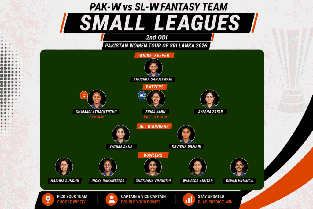 PAK-W vs SL-W 2nd ODI Fantasy Team (Small Leagues)