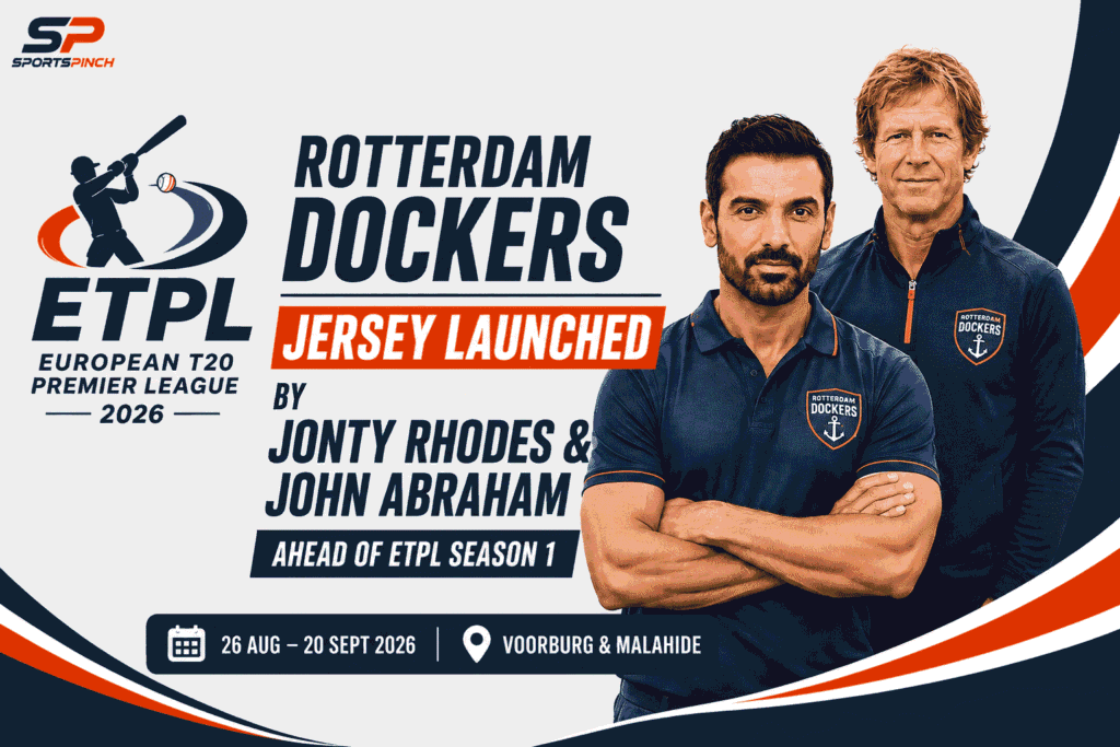 Rotterdam Dockers jersey launch with Jonty Rhodes and John Abraham for ETPL 2026