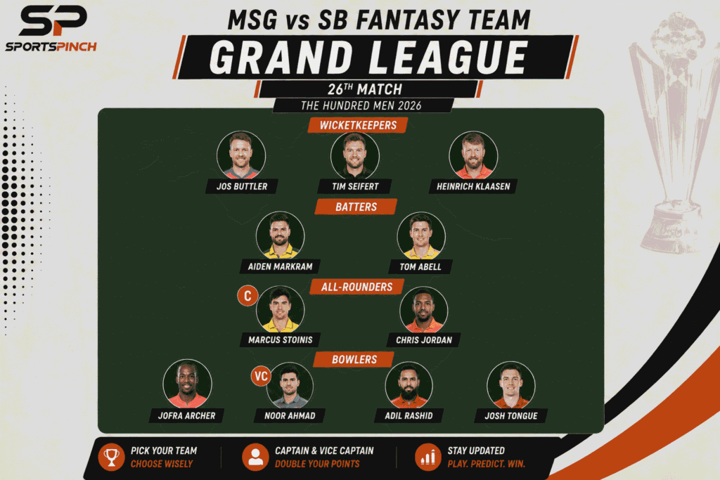 MSG vs SB Fantasy Team: Grand League