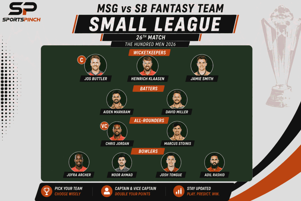 MSG vs SB Fantasy Team: Small League