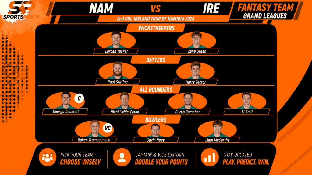 NAM vs IRE 2nd ODI Fantasy Team: Grand Leagues
